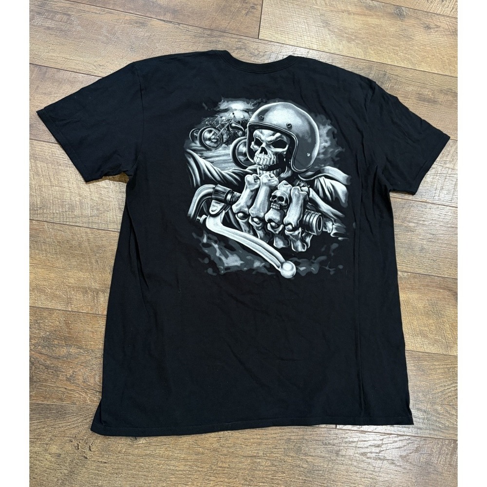 Highway Outlaw Lethal Threat Biker Cross Skull Graphic Tee Made In USA XL Grunge